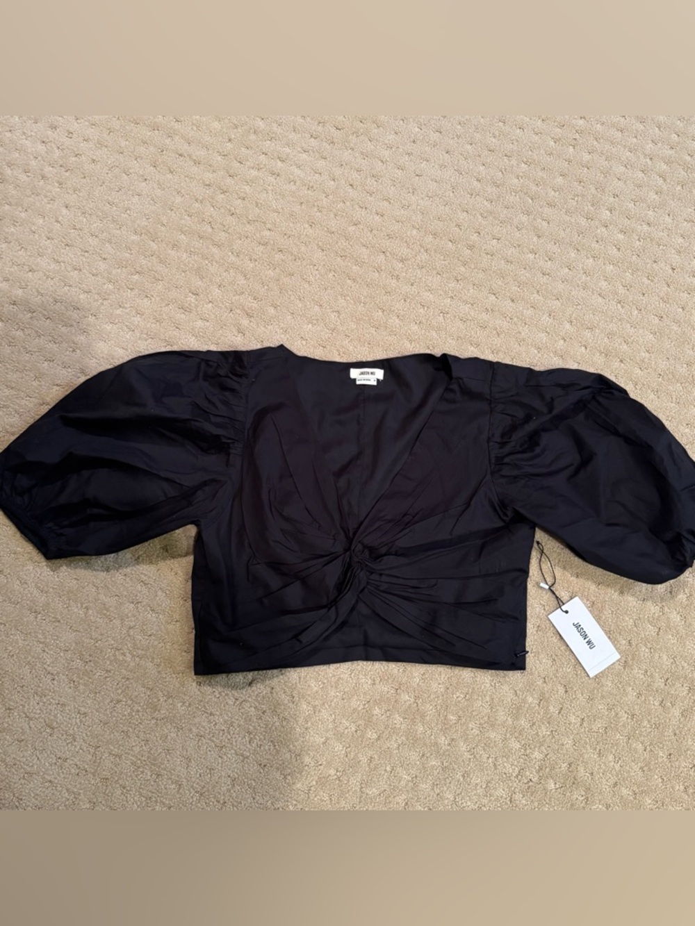 Jason Wu crop top Twist Front Puff Sleeve size medium women’s medium black